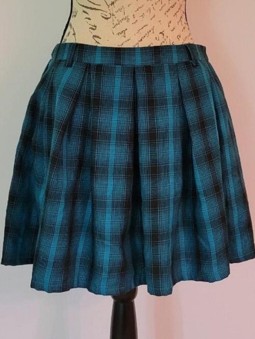 Hot Topic Teal Plaid Capsule Pleated Skirt School Girl Academia Tweed Goth Emo